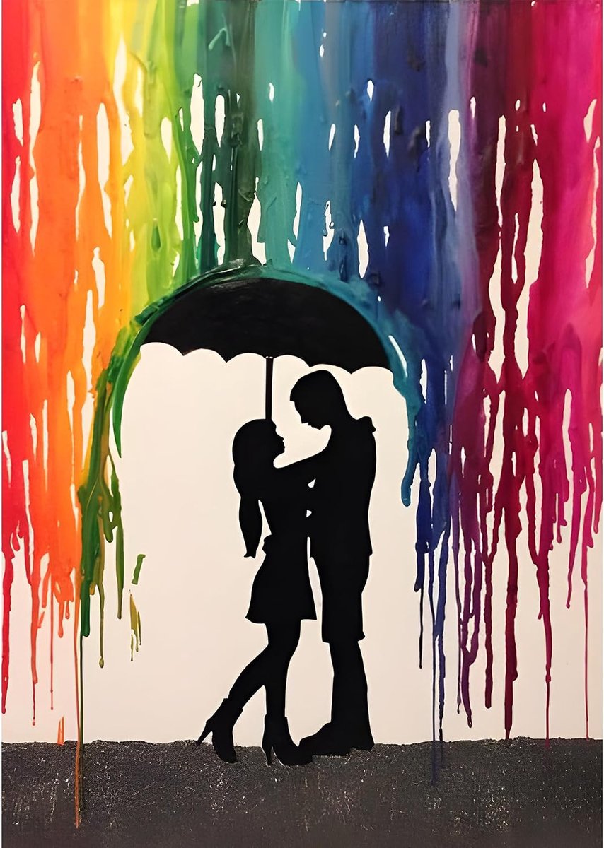 DIY Diamond Painting Regenboog Regen, Paar in de Regen, Diamond Art Painting Kits voor Volwassenen, Volledige Boor Regenboog Schilderij Strass Borduurwerk Foto's voor Beginners, Home Muur