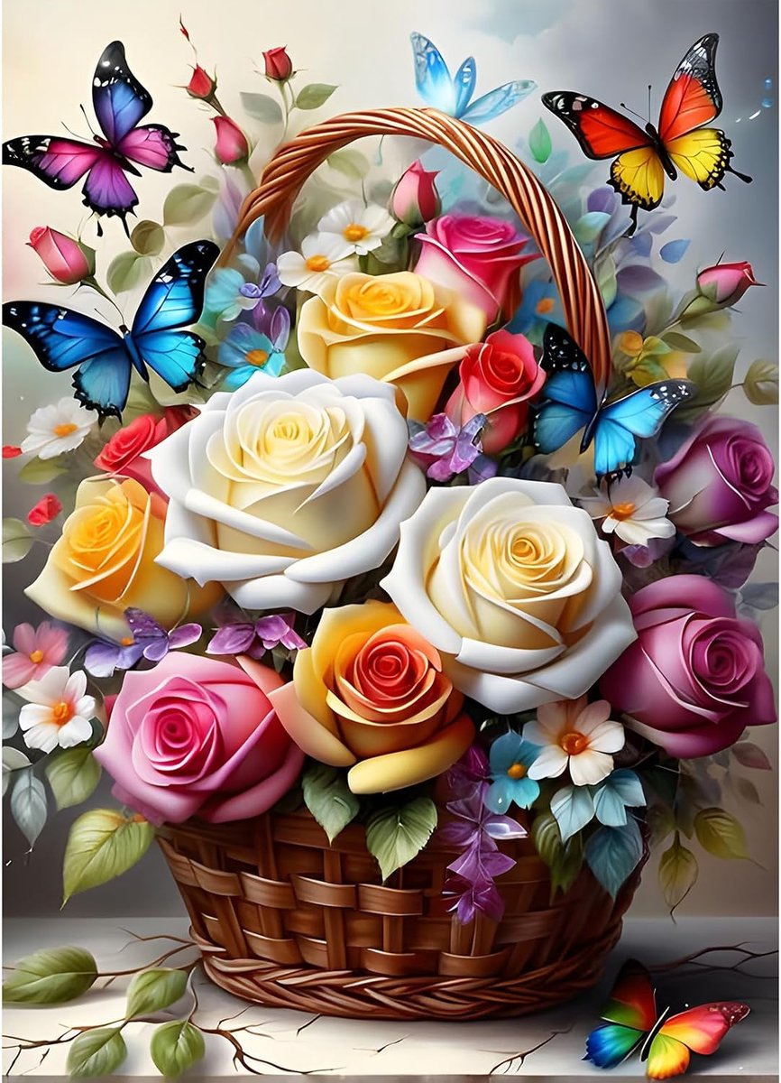 Kleurrijke bloemen diamond painting volwassenen, 5D vlinders diamant kunst foto's beginners, DIY ronde volledige boor diamanten schilderij borduurwerk kruissteek geschenken home wanddecoratie