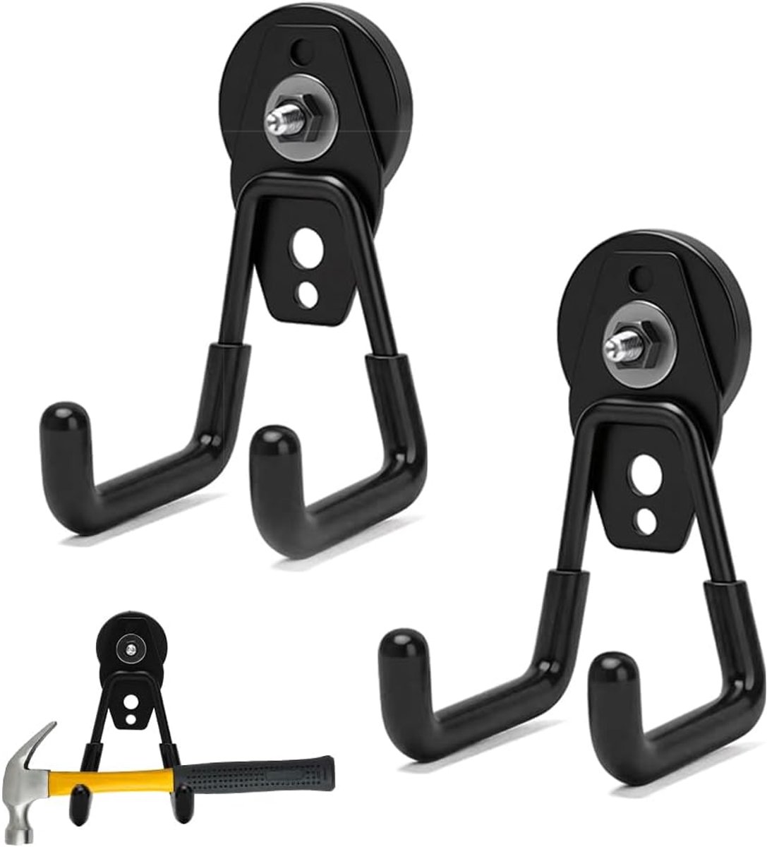 Magneethaken, extra sterk, 66 mm, 2 stuks, magnetische haken, antislipcoating, sterke magneten met haken, heavy duty, robuuste grote magneet, garagehaken, dubbele haken voor het ophangen van