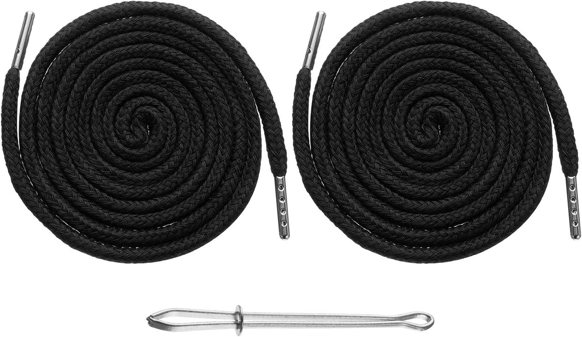2 stuks koordsluitingen, 130 cm, vervangend trekkoord, capuchon, naaigereedschap met insteker voor hoodie, sweatpants, jassen, broeken, hoeden, jassen, tassen, zwart