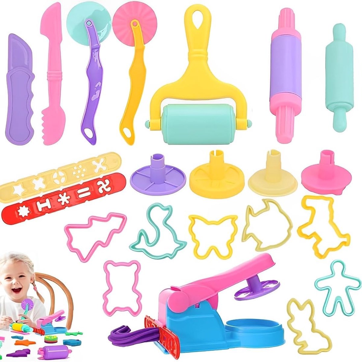 28-delige accessoires boetseerklei, boetseerklei voor kinderen van 2 jaar, gereedschap voor boetseerklei, accessoires boetseerklei, gereedschap, modelleermassa, play dough modelleerset