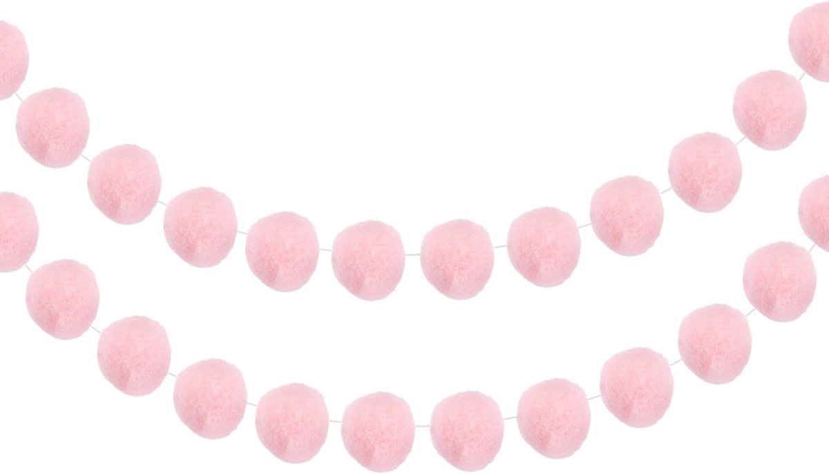 2 stuks vilten ballenslinger, crème, roze, pomponslinger, handballen, 16 meter lang, 30 ballen, feestbanner, decoratie voor Kerstmis, verjaardagsfeest, decoratie