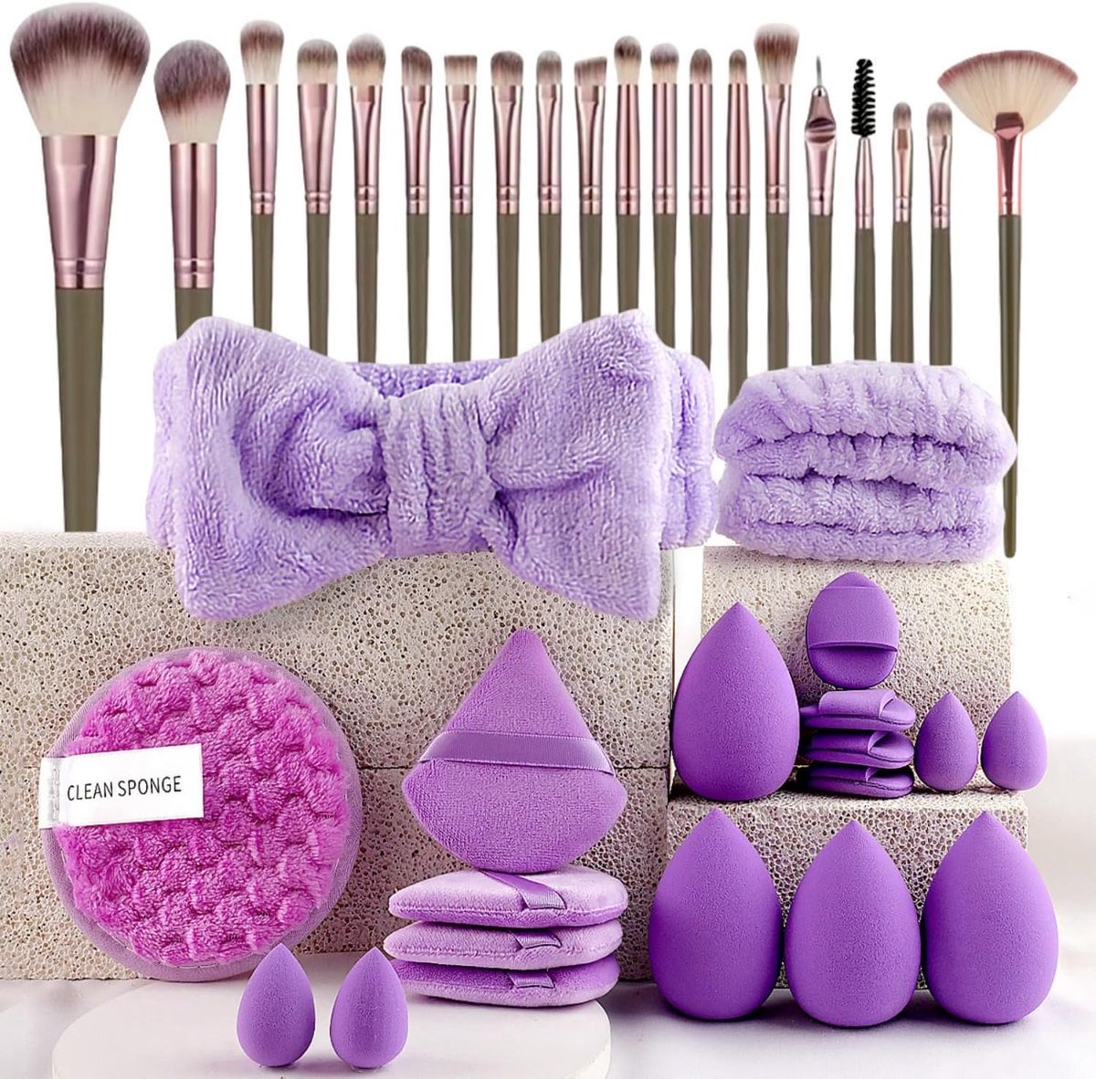 40-delige make-upborstelset, professionele make-upkit voor vrouwen, foundation, mengt premium schoonheidsmiddelen, spons gezichtspoeder concealers oogschaduw blush voor make-up applicators (40 stuks