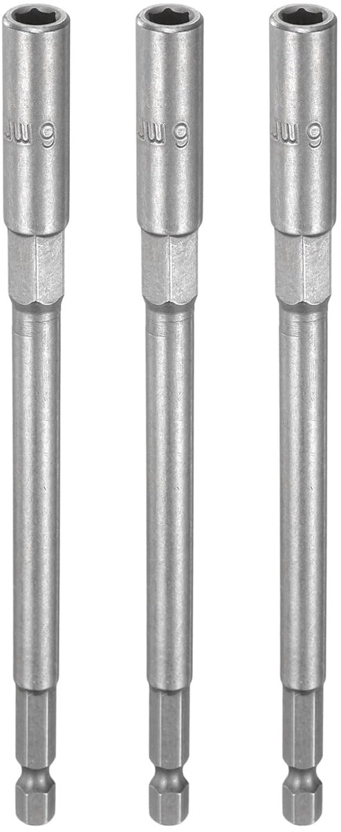 3-delig stel moersleutels, 6 mm zeskantset boorbits, 1/4 inch zeskantschacht 150 mm extra lang staal, boutenset voor boor, accuschroevendraaier