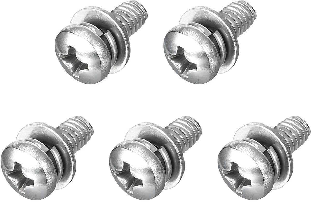 M4 x 10 mm 304 roestvrij staal Phillips Pan Head machineschroeven bouten gecombineerd met veerring en sluitringen 5 stuks