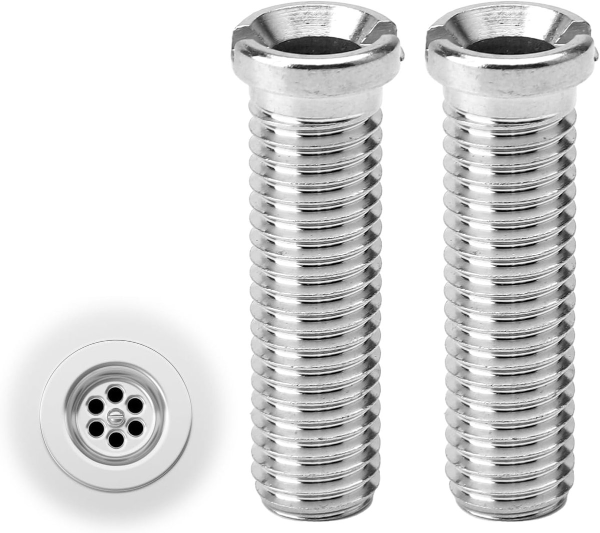 2 stuks holle schroefspoelbak, roestvrijstalen zeefkorfventiel voor zeefkorfventielen, zeefschroef, afvoerzeef, wastafelschroeven, spoelbak, accessoires voor keukenspoelbakken,