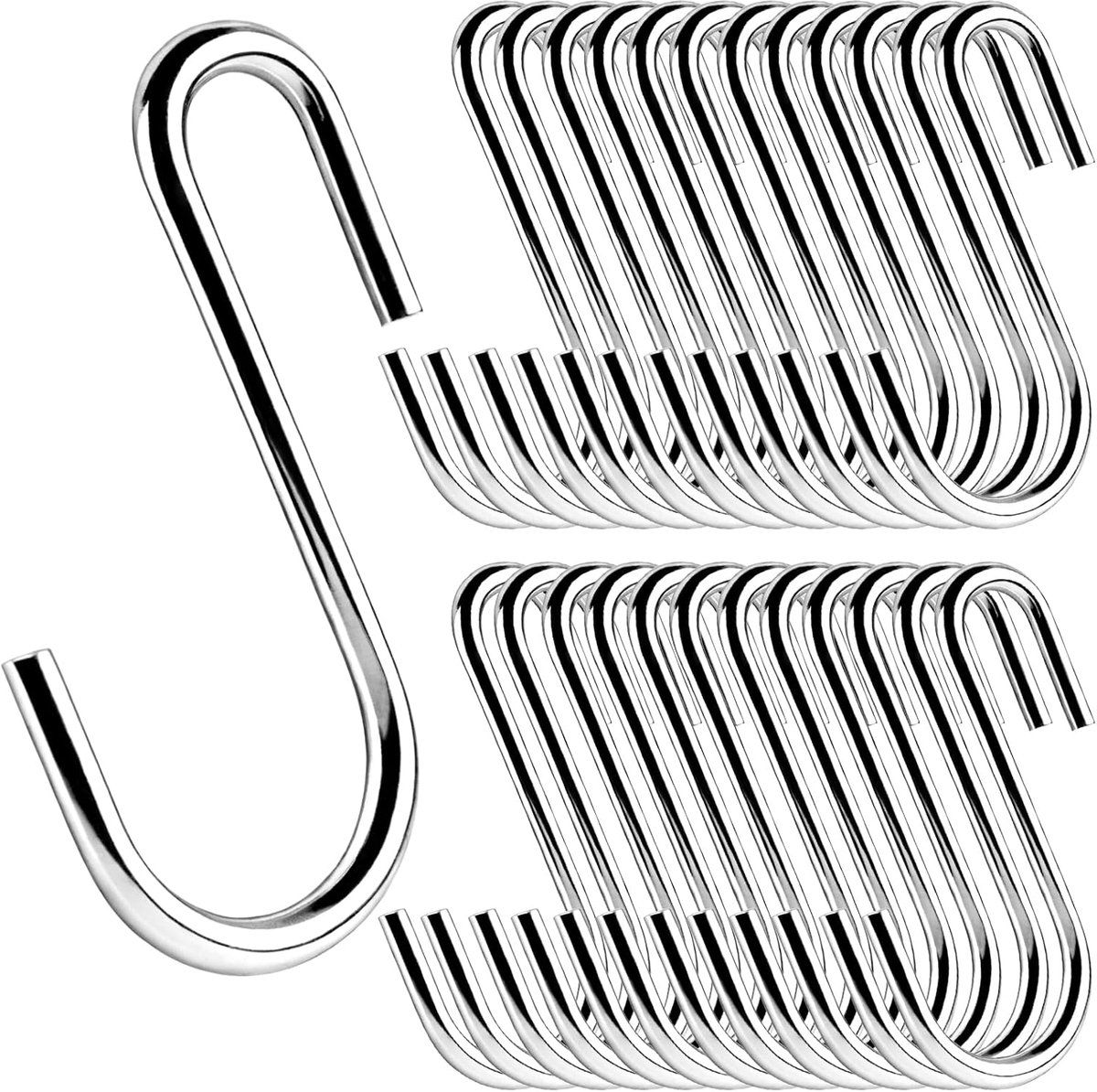 S-haken om op te hangen, zilver, multifunctionele keukenhaken, kleine ophanghaken, duurzame haken voor kledingstang voor keuken, badkamer, slaapkamer en kantoor