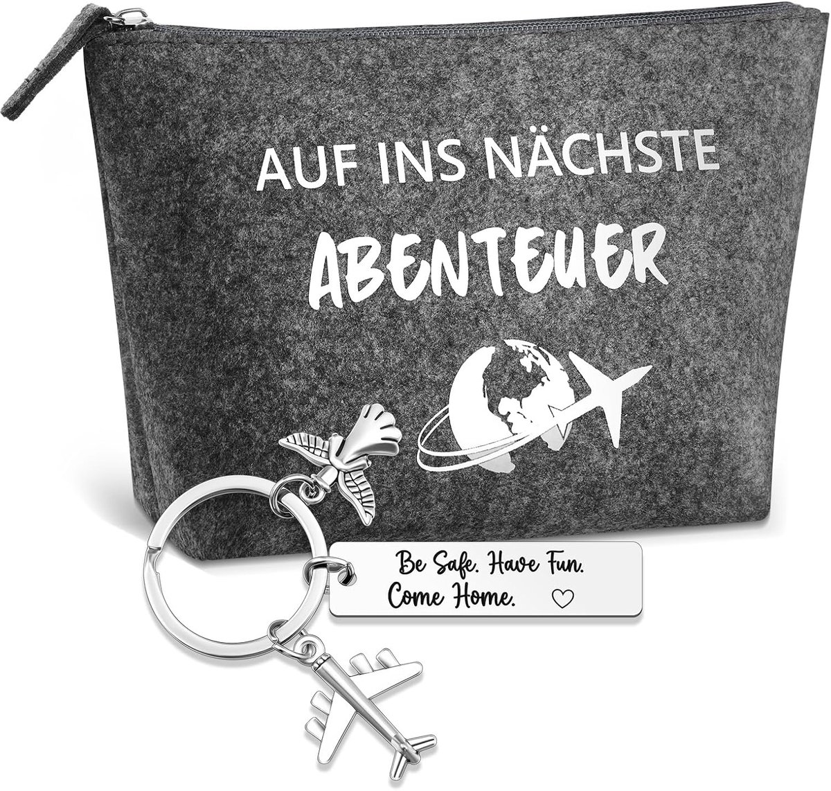 Reiscadeau, geluksbrenger, reizen, vilt, cosmeticatas, beschermengel, sleutelhanger met gravure voor reizigers, toilettas, klein cadeau voor reizigers, buitenlandse jaar, afscheidscadeau