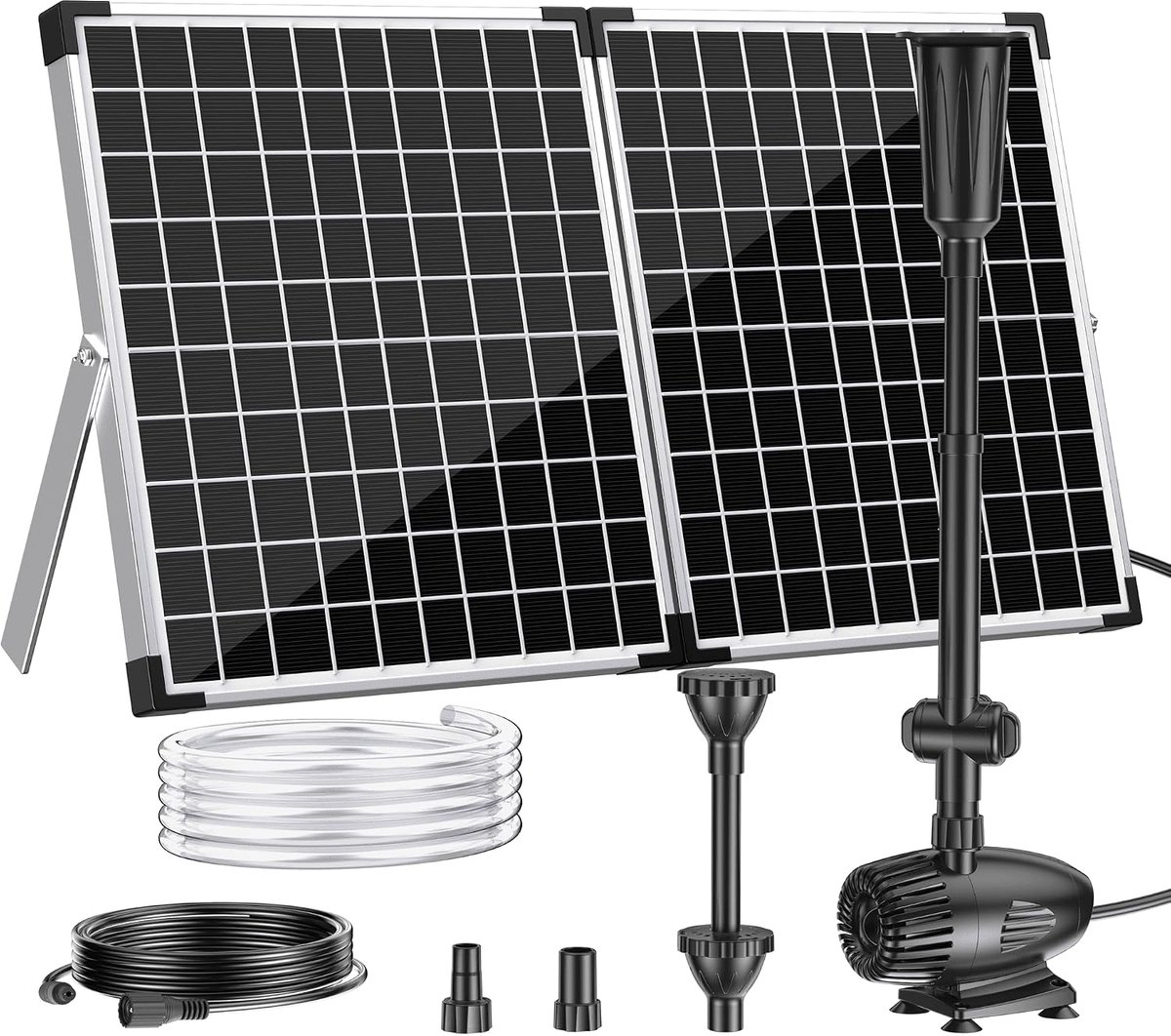 50W fontein op zonne-energie voor buiten met 3 sproeiers, 2100L/H fontein op zonne-energie voor buiten Grote tuinvijvers (5-20㎡), debietregeling Stille vijverpomp op zonne-energie DIY zwembad