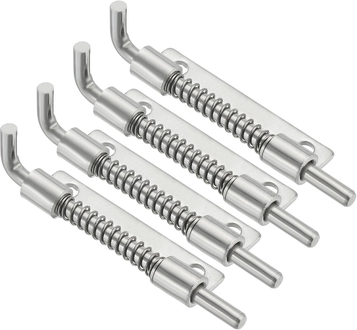 Veerslot, bouten 3,35 x 0,69 inch, rechts, veerslot, grendel voor kasten, aanhangerdeuren, kisten, poort, roestvrij staal, zilver, verpakking van 4 stuks