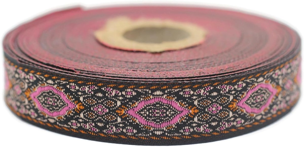 Jacquard-lint, geweven roze en oranje, keizerlijke rand, 10 m x 18 mm, rol borduurlint voor naaien, decoratie 18589-V2