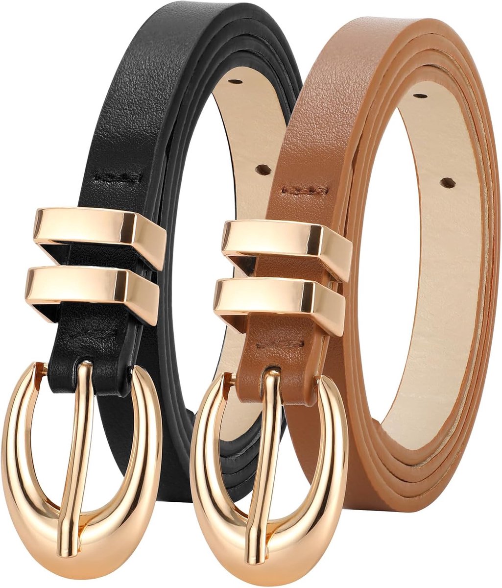 Riemen, dunne leren riem met goud/zilveren gespen voor jeans, jurken