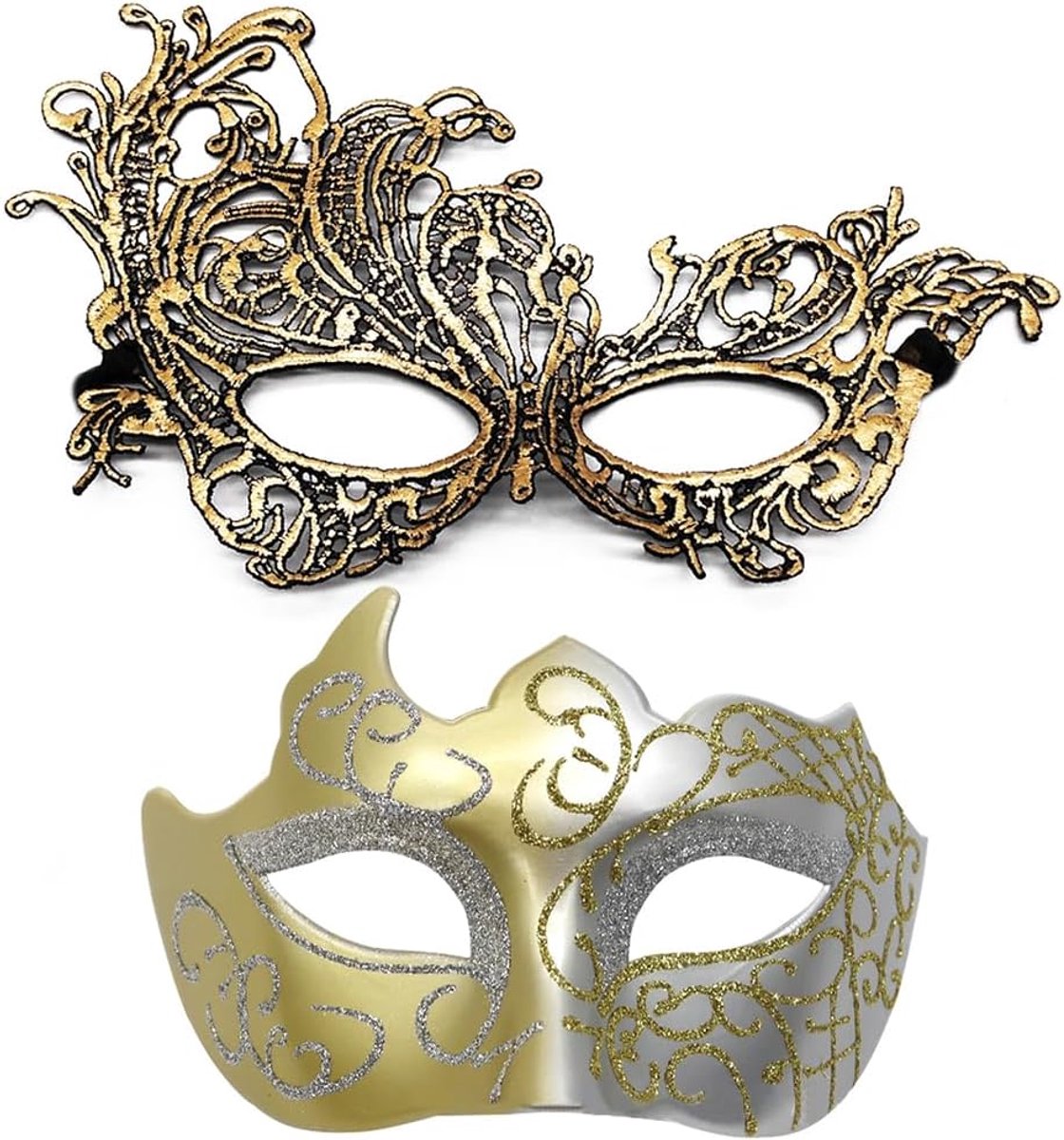 2 stuks gemaskerd balmasker voor dames en heren, prachtige verf, elegant en mysterieus, Venetiaans masker, delicate kant, voor Halloween, maskerade, carnaval