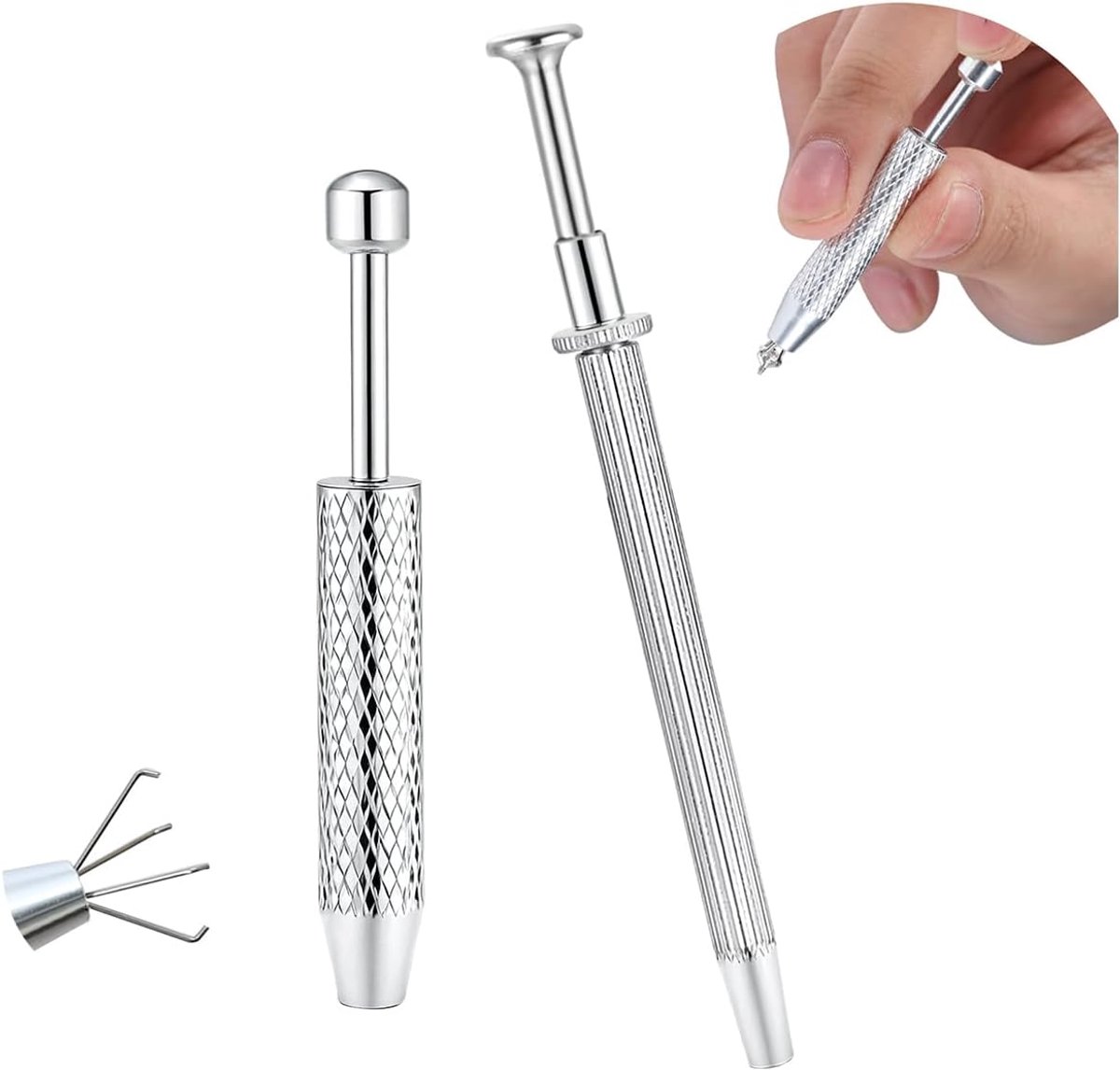 Piercingkegel kogelgrijper voor het wisselen van sieraden, 14G, 16G, 18G, 20G, roestvrij staal, oorbel-applicator met platte achterkant, draadvrije invoerstift-piercingset voor oor, neus en