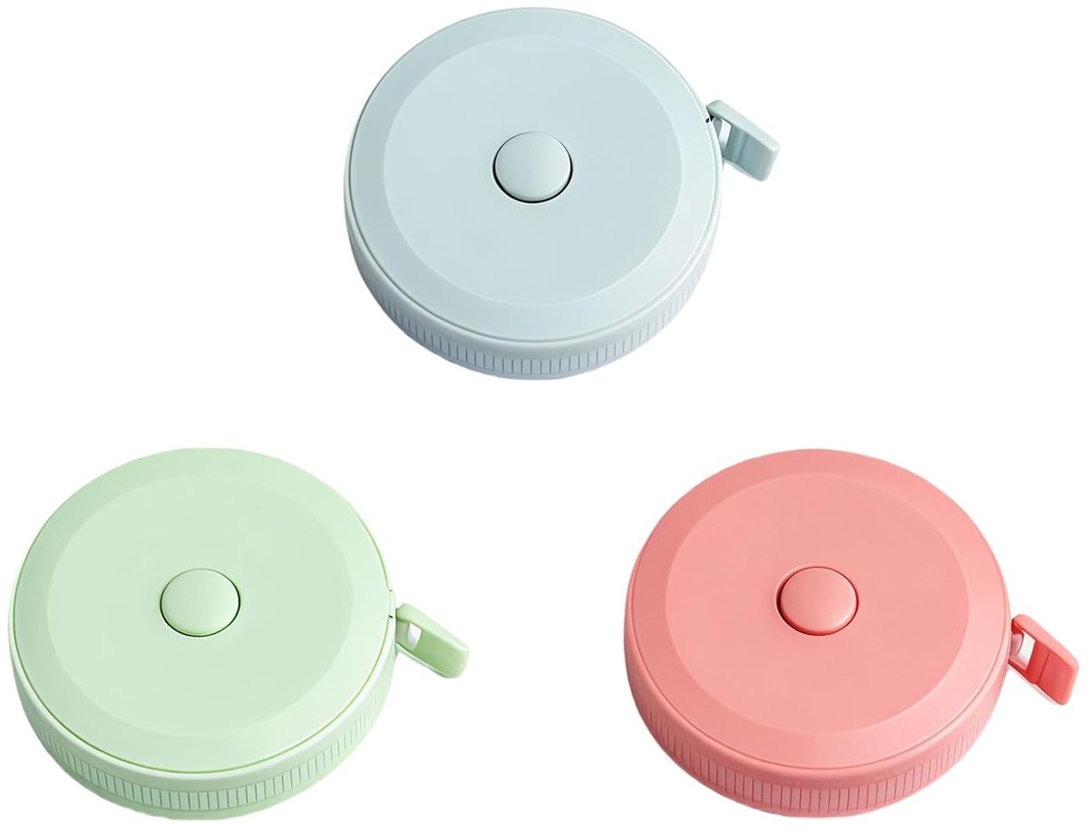 3 stuks kleermakersmeetlint, intrekbaar meetlint, 1,5 m van zacht pvc, gekleurd kleermakersmeetlint, ideaal voor naaien, lichaamsmeting en handwerk (roze, blauw, groen)