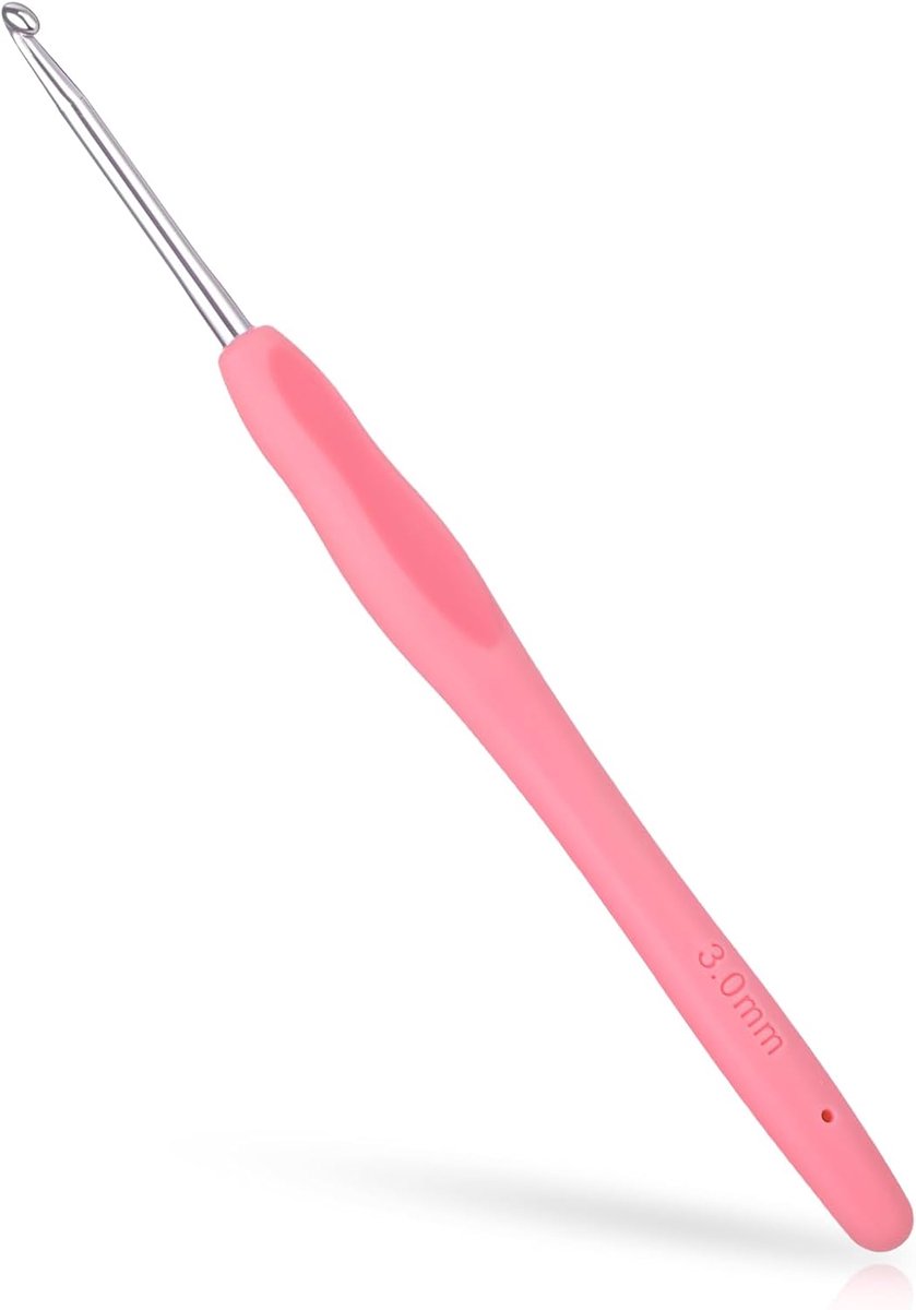 3 mm kleine haaknaald met ergonomische handgreep, haaknaald met lange rubberen handgreep, enorme haaknaalden voor breien, voor dik garen, sjaals, doe-het-zelf, wolproducten (3 mm)
