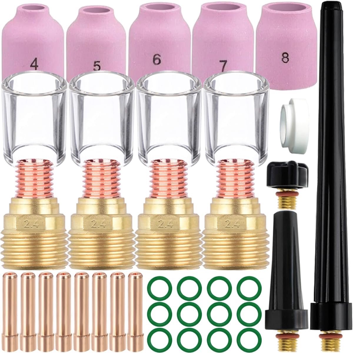 Cup Gas Lens Collet Bodys Collets Back Cups #10 Glass Cups for TIG Welding Torch for DB SR WP-9 20 25 Welding Gun Replacement Parts Cup Gasket O-ring Alumina Nozzle Accessories Kit