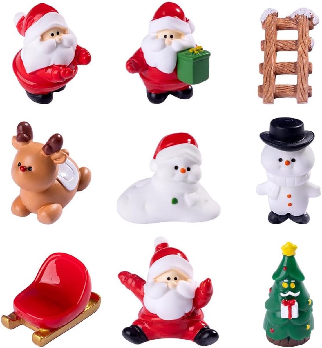 Kerstdecoratie Figuur Mini Kerstdecoratieset – Set Van 12 Stuks Van Hars Met Afbeeldingen Van De Kerstman En Sneeuwpoppen, Geschikt Voor Binnen- En Buitendecoratie, Als Bureauversiering