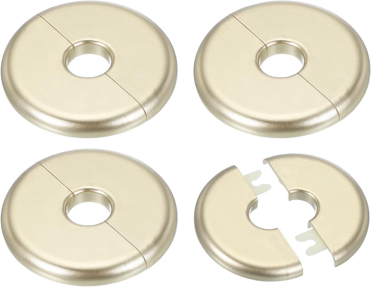 Muursplitflens 16,5 mm/0,65", 4 stuks ABS ronde zelfklevende schildplaatbeugel voor waterpijpkraandecoratie, goud
