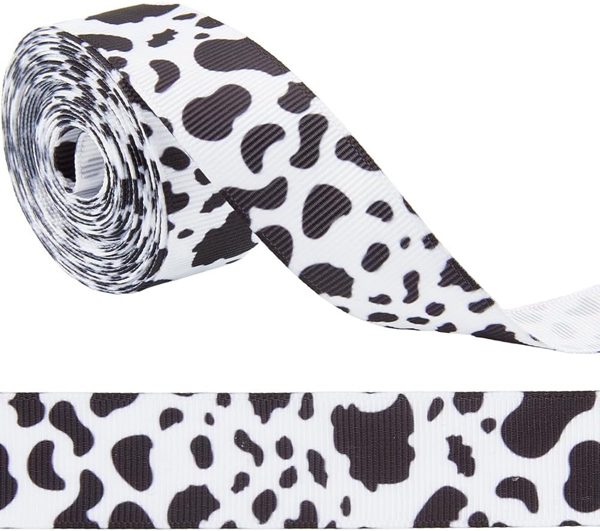 5M 22Mm Koe Print Lint Zwart Wit Spot Patroon Boerderij Dier Zomer Retro Grosgrain Polyester Linten Voor Gift Wrapping Bows Bloemen Bruiloft Decoratie Diy Ambachten Supply