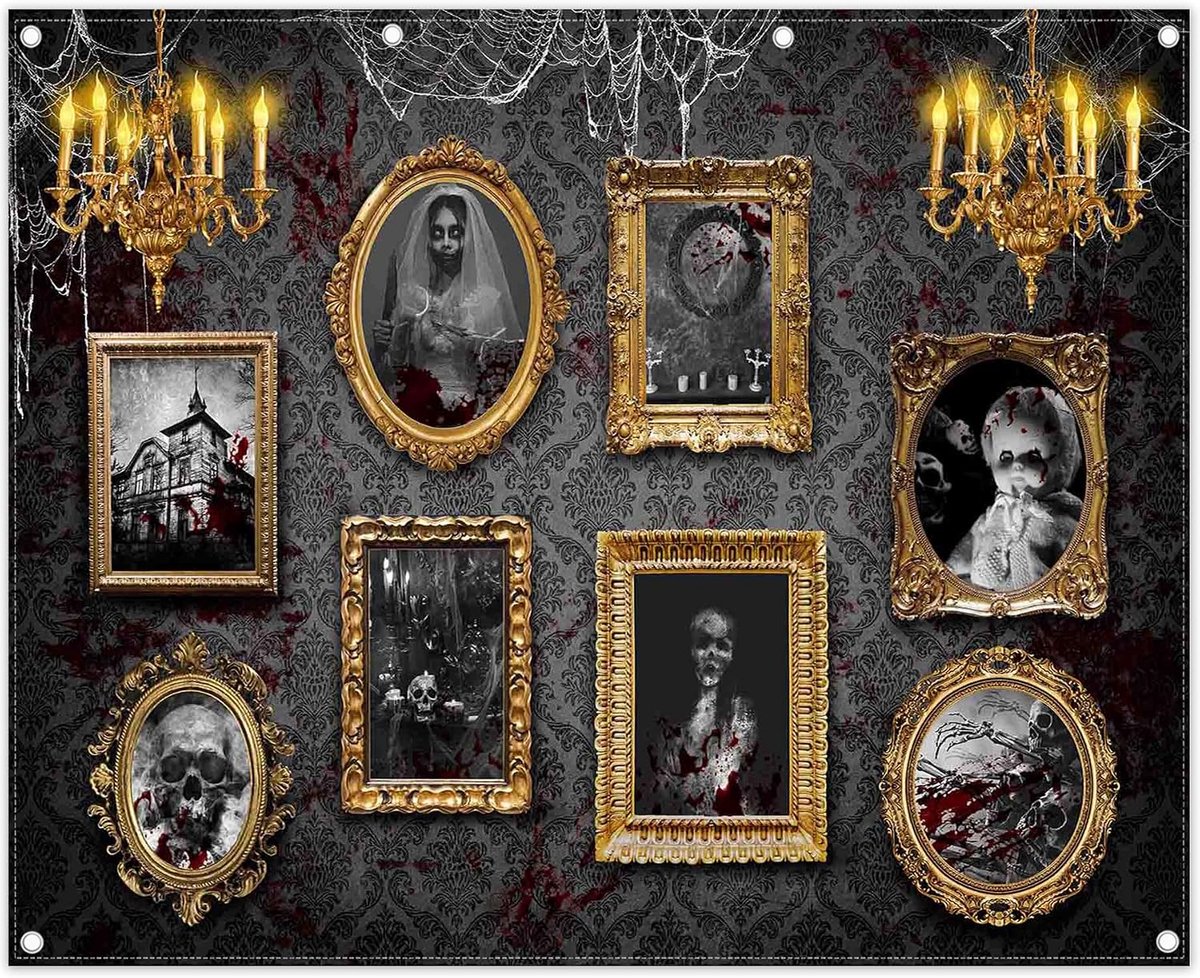 3 x 2,4 m Halloween Spookhuis Achtergrond Gotische Horror Fotolijsten Kroonluchter Achtergrond Horror Spinnenweb Vakantie Decoratie Kinderfeest Fotobanner