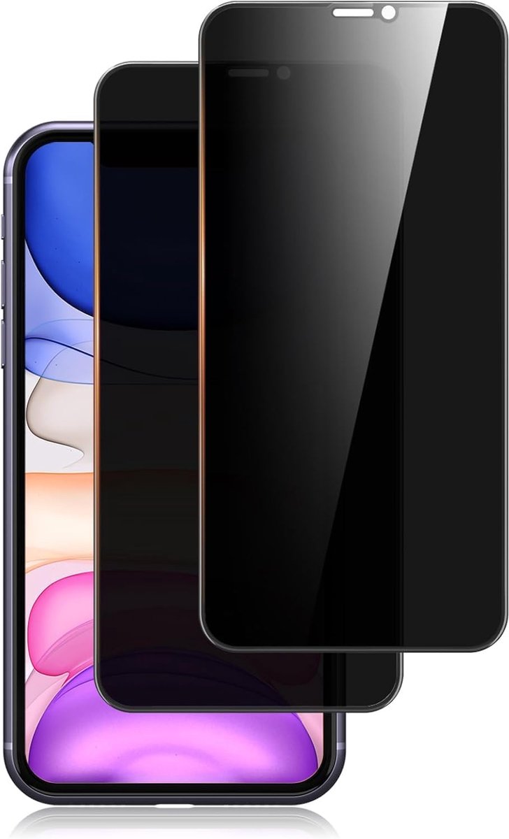 2 stuks screenprotector tegen spionage voor iPhone 11/XR met cameralensbescherming, folie van gehard glas (zwart)