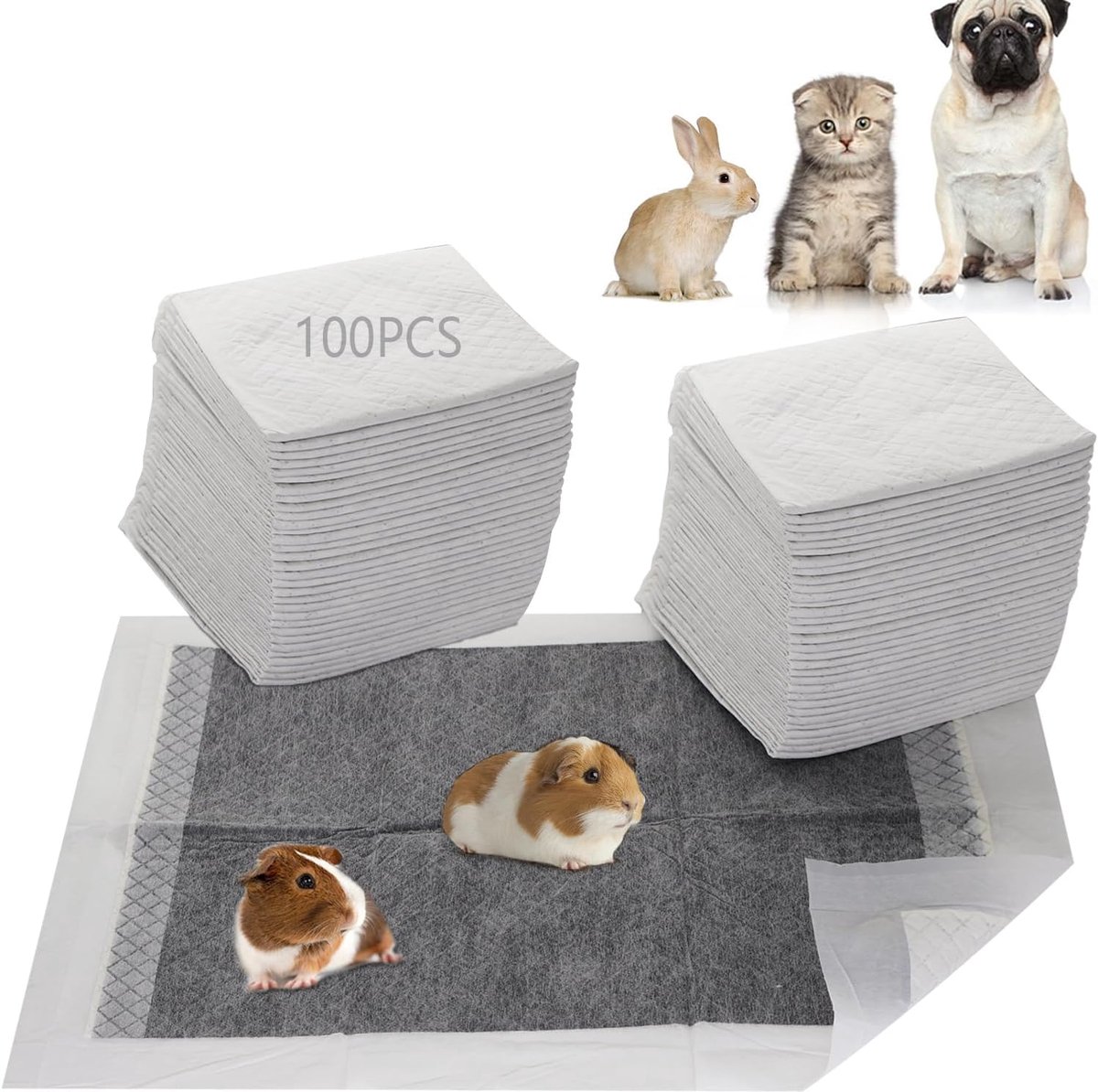 wegwerp konijnenkooivoeringen, houtskoolgeurbestrijding, absorberende waterdichte plaspads voor hamster, konijn, fret, chinchilla en andere kleine dieren (45,7 cm x 33 cm, 100