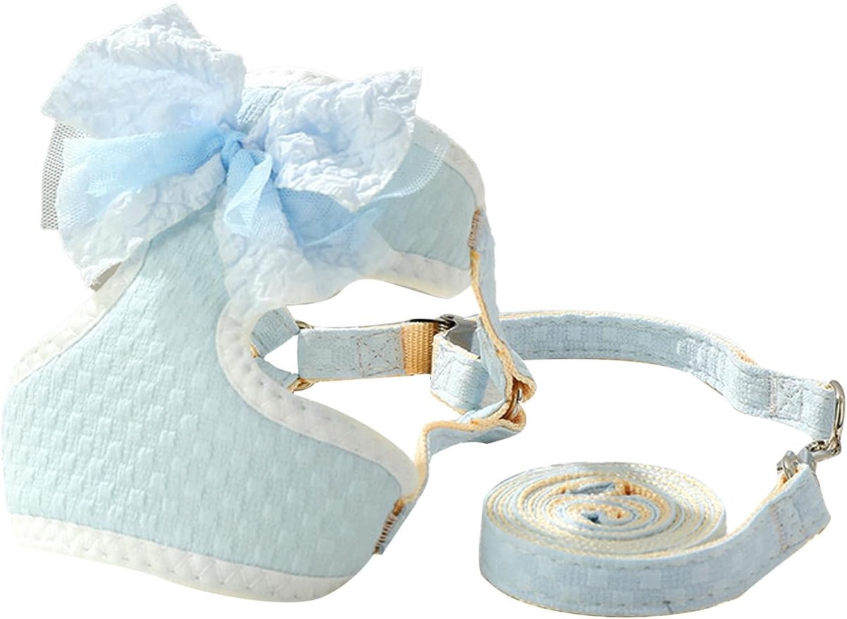 Kattenharnas en leibandset met strik, ontsnappingsbestendig, verstelbaar kattenharnas met riem, blauw ademend kattenvest voor katten, honden, puppy's, kittens, huisdieren, wandelen