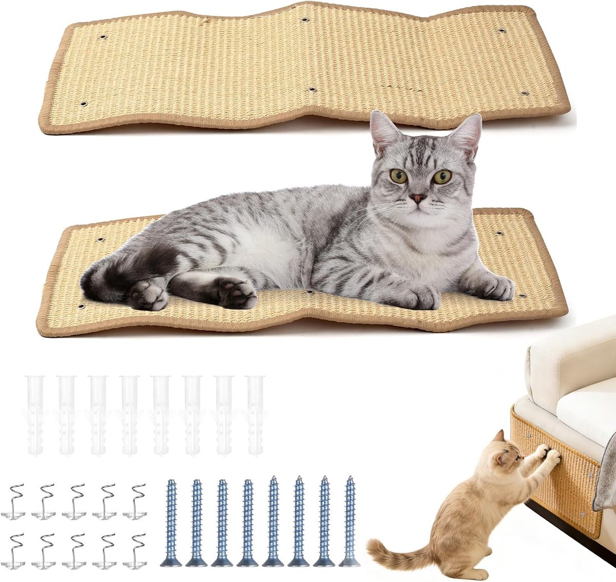 2 Stuks Krabwand Voor Katten Krabmat Wand, Sisal Krabbescherming Bank Katten, Krabhoek Voor Kattenwand, Hoekbescherming Kat Krabplank Wand Voor Bank Meubels Deur Krabbescherming Krabmat Kat Wands (Gee