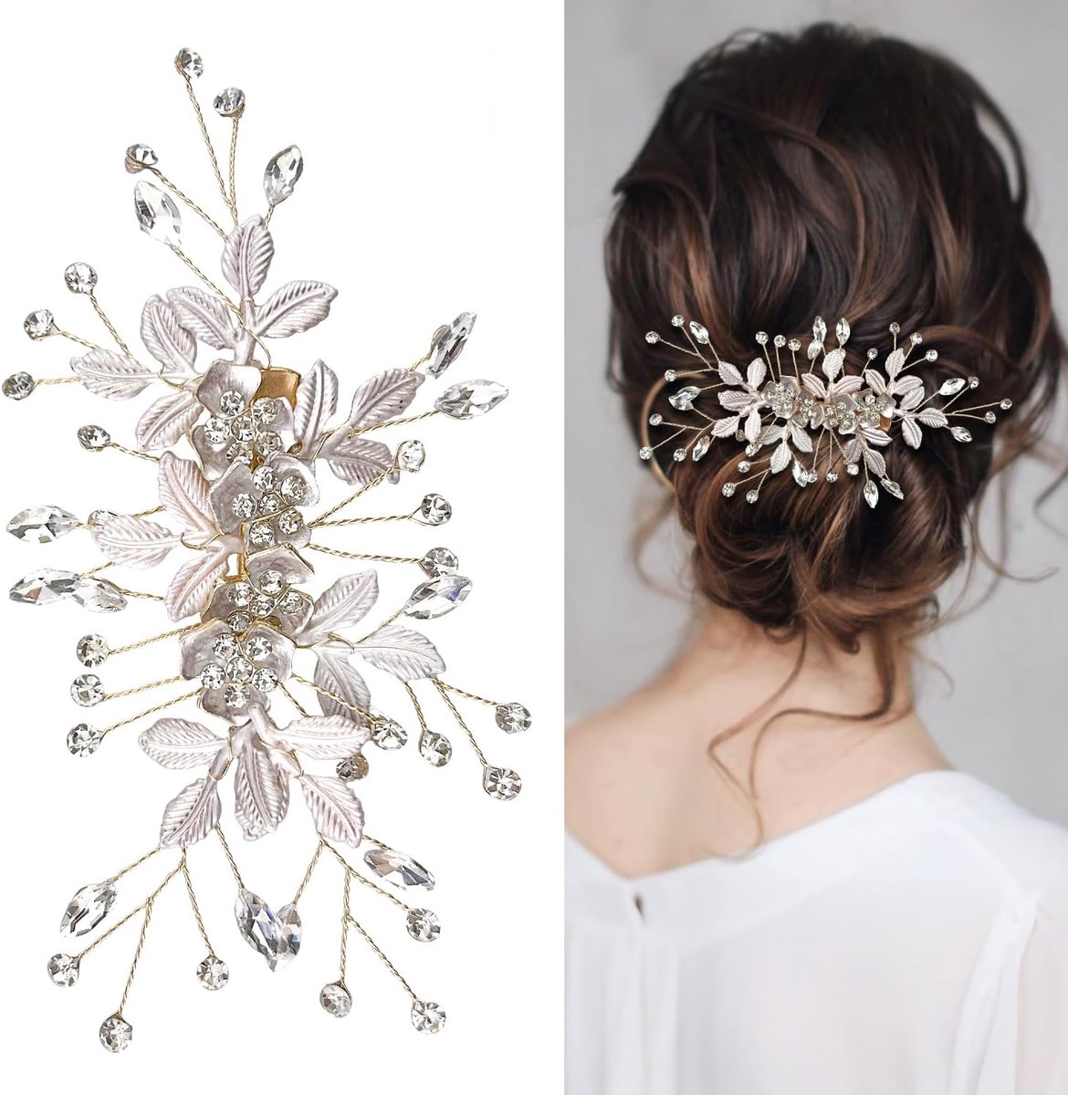 Bloemen Haaraccessoires met Strass, Hoofdaccessoire voor Bruiden, Bruidsmeisjes, Dames en Meisjes (KC Goud)