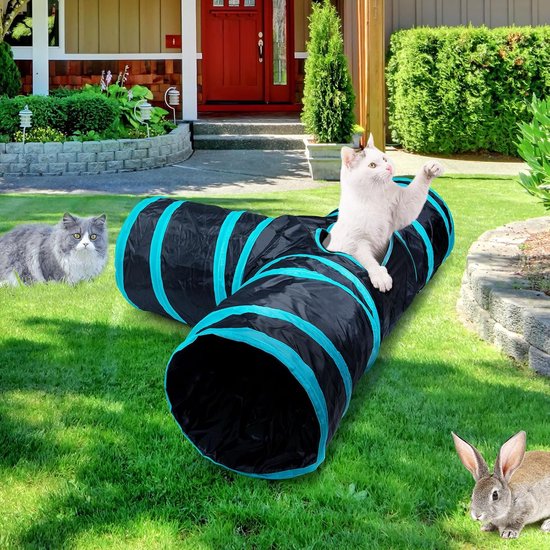 speelgoed, tunnel, opvouwbaar, kattenspeelgoed voor kittens, puppy's, hazen, binnen en buiten (zwart 3-weg cat tunnel) — afbeelding 4