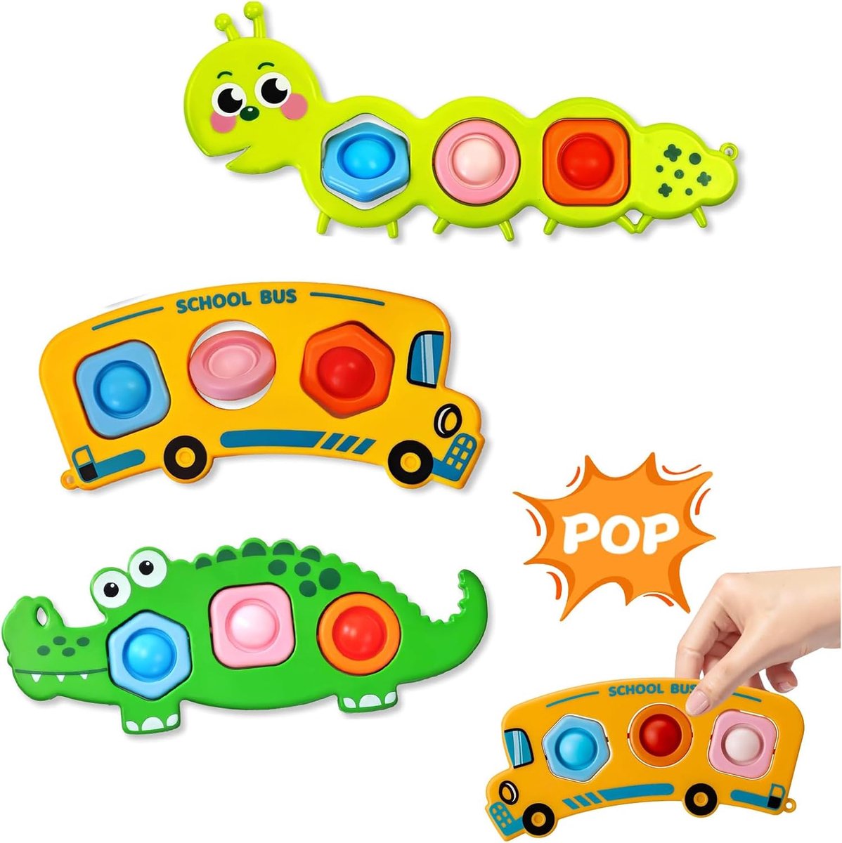 Montessori-speelgoed, 1-2 jaar, 3-delig, Pop Fidget It Toys, sensorisch speelgoed, fijne motoriek voor baby's, cadeaus voor verjaardag en Kerstmis voor kleine jongens en meisjes