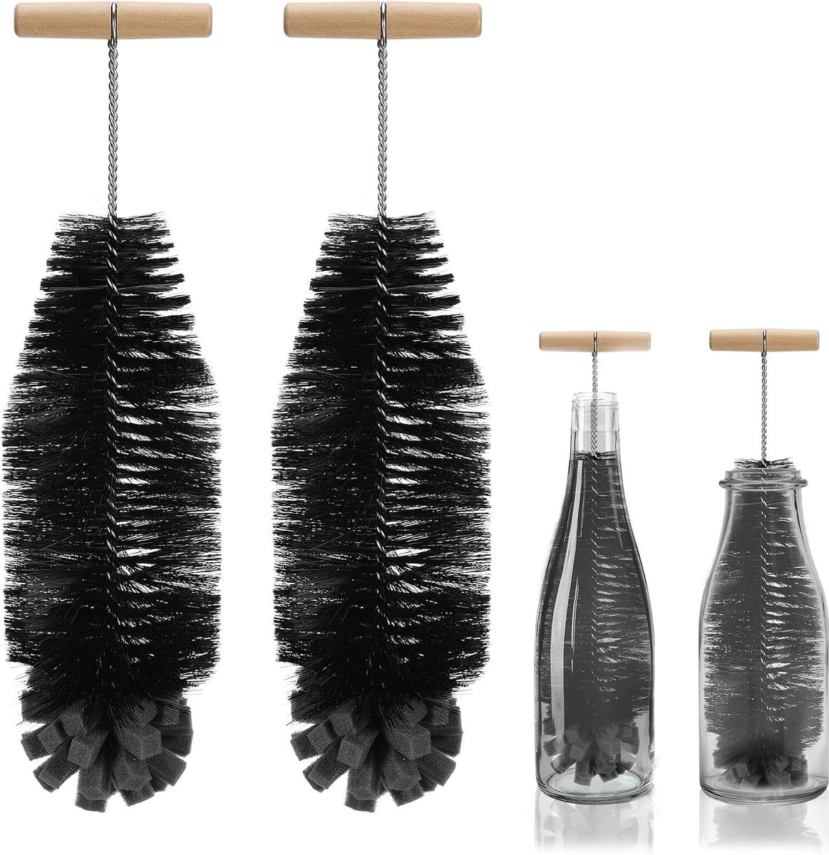 compatibel met SodaStream glazen flessen en kunststof flessen, 32 cm reinigingsborstel voor glazen karaf, sodaflessen, babyflessen, drinkflessen, reinigt krachtig (zwart)