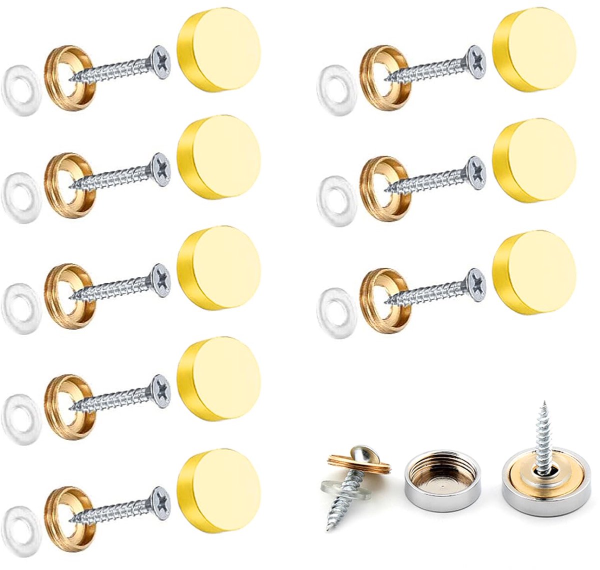 8 stuks, 25 mm, decoratieve spijkers met schroeven, doppen en rubberen stop, spiegel, nagelschroeven, afdekkappen voor decoratie, theetafel, kledingkasten, fotolijsten
