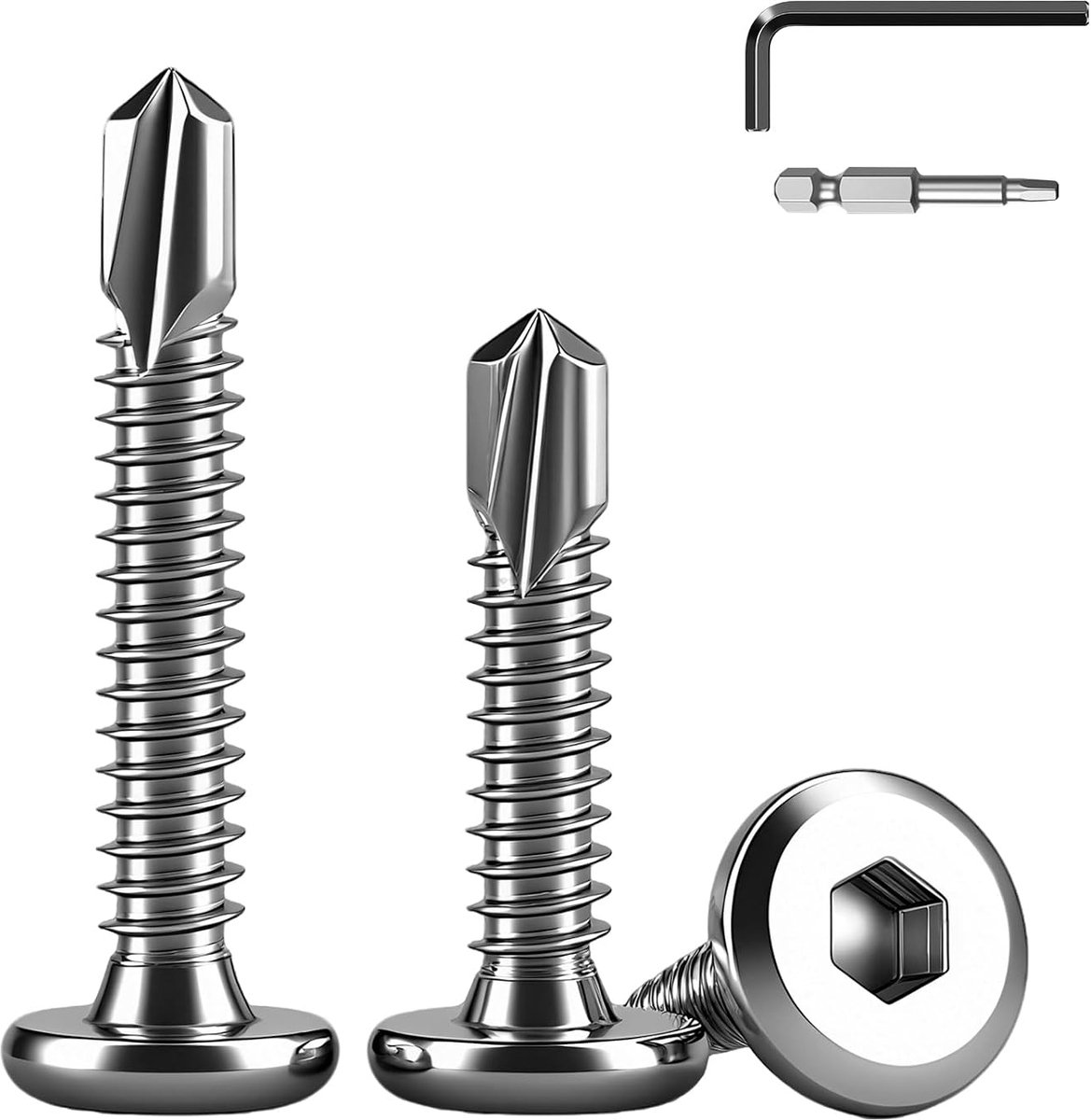40 Stuks 6.3x19mm Zelfborende Metaalschroeven Zeskantkop 410 RVS | Zelftappend,met Schroevendraaierbit en Zeskantsleutel,voor Plaatmetaal,Dakwerk,Montage,Reparatie en Doe-het-zelf
