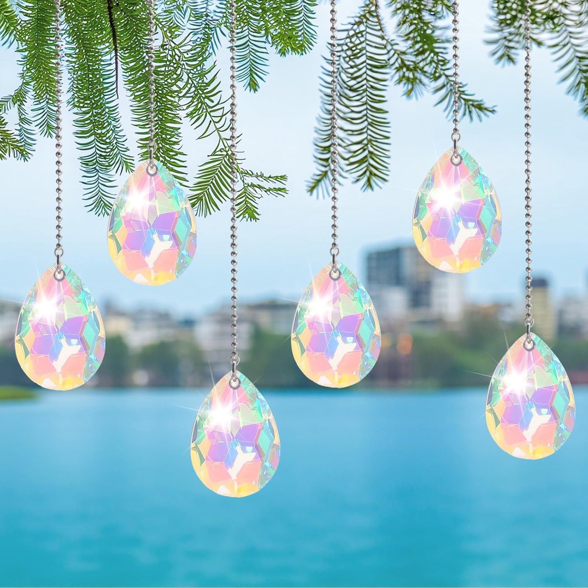 Zonnevanger, kristal, 24 stuks kristallen om op te hangen, 38 mm prisma-kristallen druppels, lichtvanger voor kroonluchters, hangers, ramen, tuin, knutselprojecten, bruiloftsdecoratie
