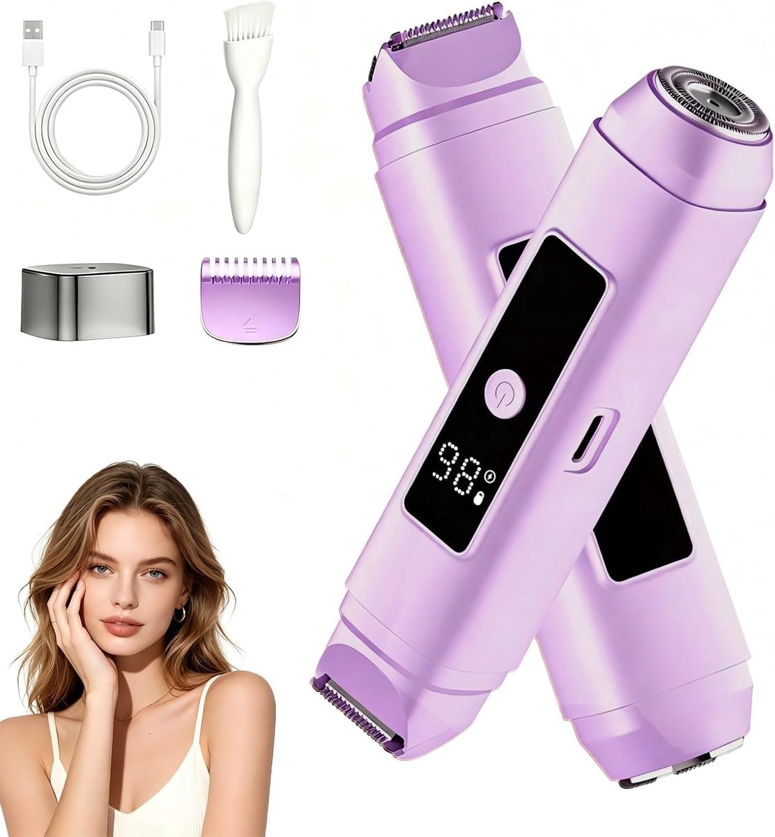 Mini Bikini Epilator Dames Oplaadbaar - Elektrisch Scheerapparaat Waterdicht IPX7 met LCD-Display Lila