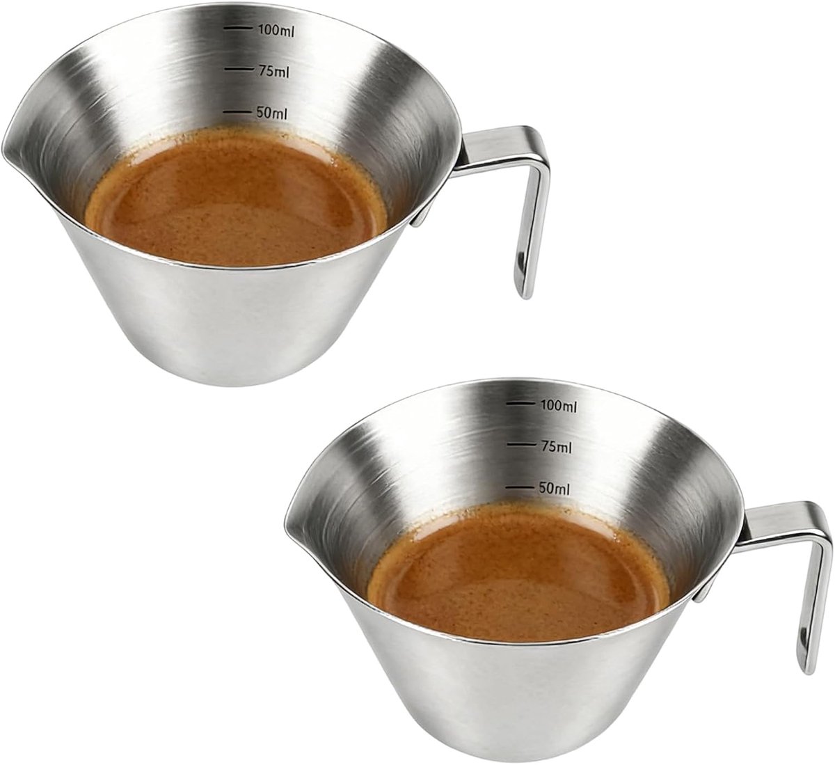 Maatbekers 304 roestvrij staal espresso kannetje met handvat, 100 ml espresso-schenkbeker, V-vormige schenk-espressokopjes, voor thuis, kantoor, café