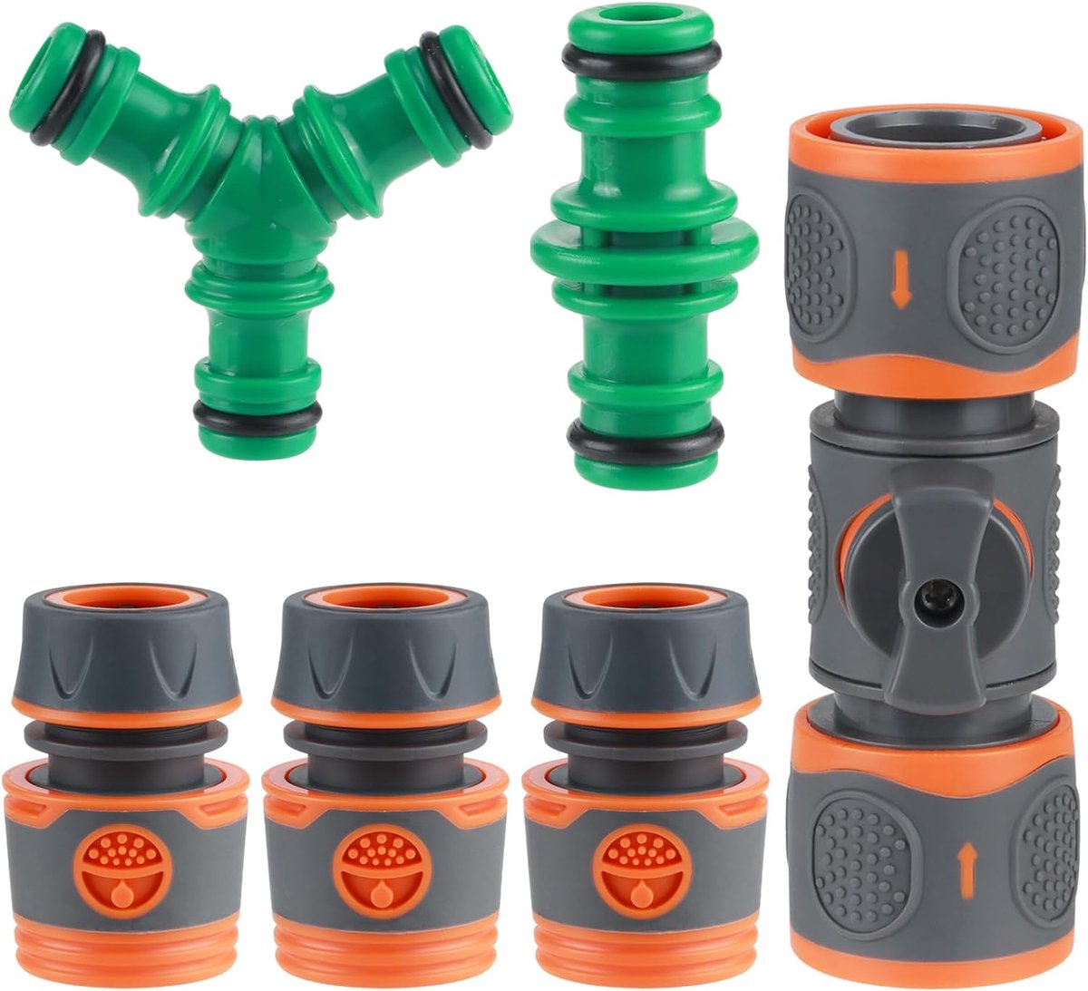 6 stuks tuinslangaansluitset, koppeling met regelventiel, afsluitventiel voor buisverbindingen, slangverbinder, voor 1/2 inch waterslangen, slangmondstukken