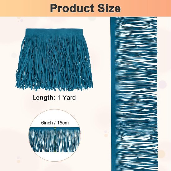 METERXITY PU Lederen Franje Trim, 1 Yard 15,5 cm Pauw Blauw Dubbelzijdig Suede Kwastje Naaien Trim voor DIY Ambacht/Naaien Jurk Kostuum/Tassen Schoen Decoratie, Franje Kwastje — afbeelding 2