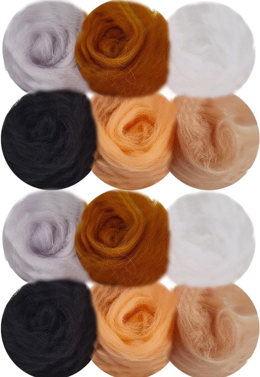 18Pcs 6 Kleuren Naald Vilten Garen Zwarte Wol Roving Bulk Donkere Kleur Nat Vilt Kern Handgemaakte Garens Hand Spinning Fiber Wol voor Blending Weven DIY Craft Handgemaakte Materialen Levert