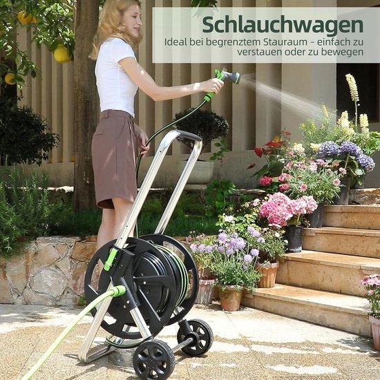 eenvoudig te monteren trolley met tot 40 m slangopslagcapaciteit, robuust metalen frame met solide wielen voor tuin en erf — afbeelding 2