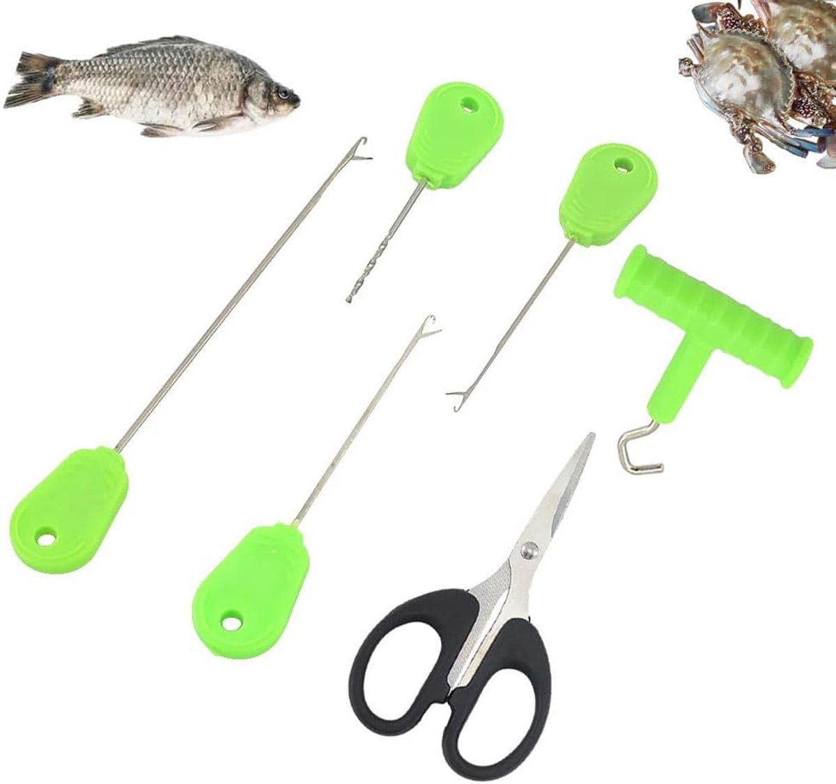 6 stuks hengelkarperaccessoires, draagbare boilie naald voor karpervissen, bevat met knooptrekker, vergrendelingsnaald, snoer, boornaald, visaccessoires, karper