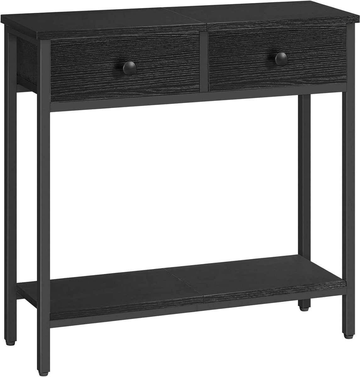 Consoletafel, smalle bijzettafel met 2 stoffen lades, 75 cm haltafel, industriële salontafel, voor hal, woonkamer, hal, Zwart EBB71XG01