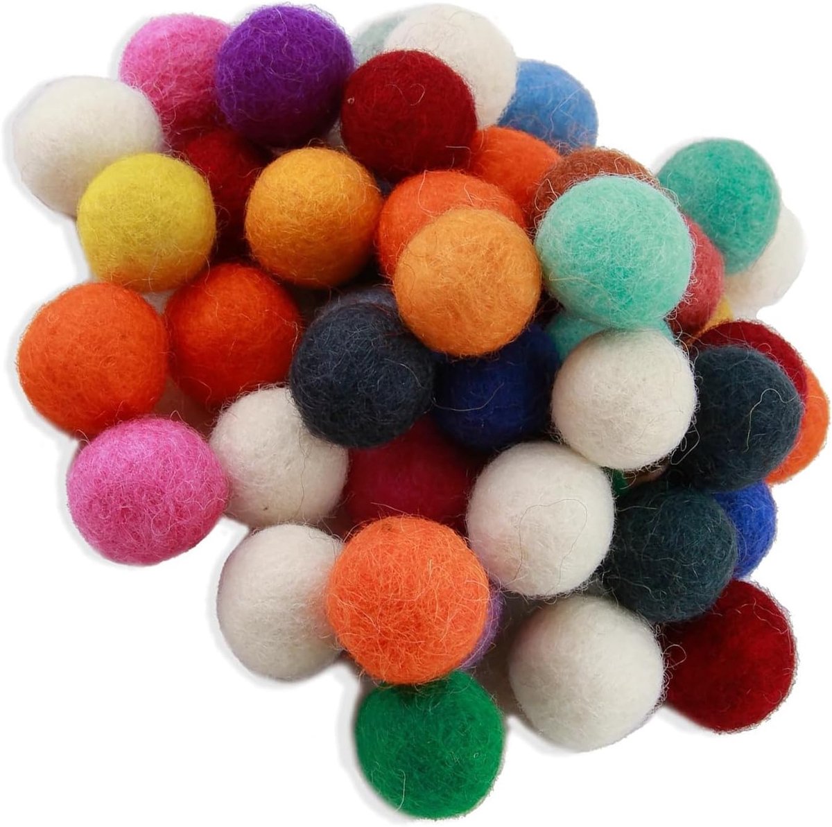 50 stuks kleurrijke vilten ballen met een diameter van 20 mm voor knutselen, decoraties en creatief handwerk, duurzame en kleurrijke kralen voor slingers, onderzetters