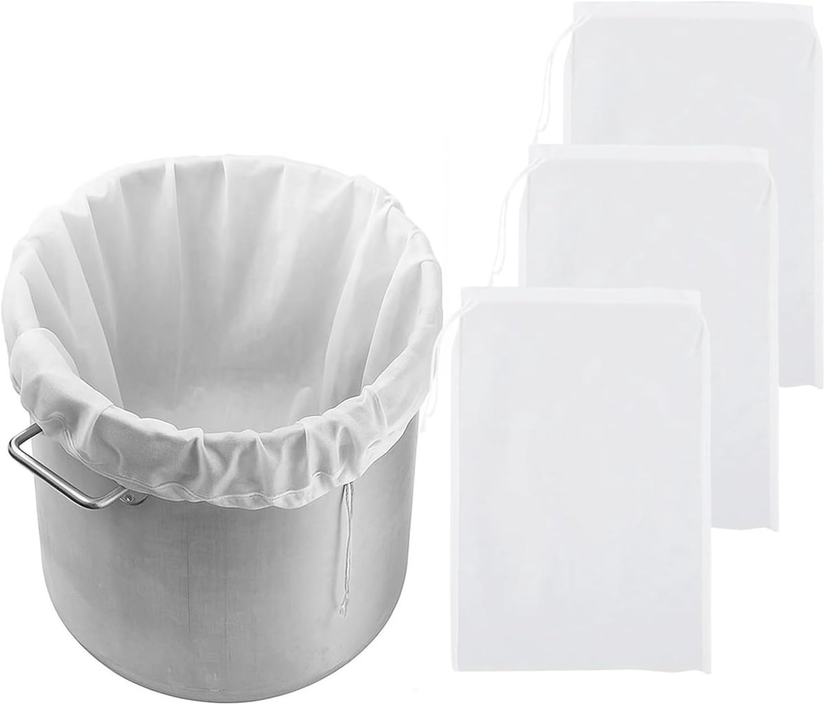 3 stuks filter brouwzakken, 45 x 60 cm hopfilter, hopzak met trekkoord, zeefzak voor thuisbrouwen, brouwzak brouwzak filter voor wijn, bier, cake, brouwkorrels (100 mesh)