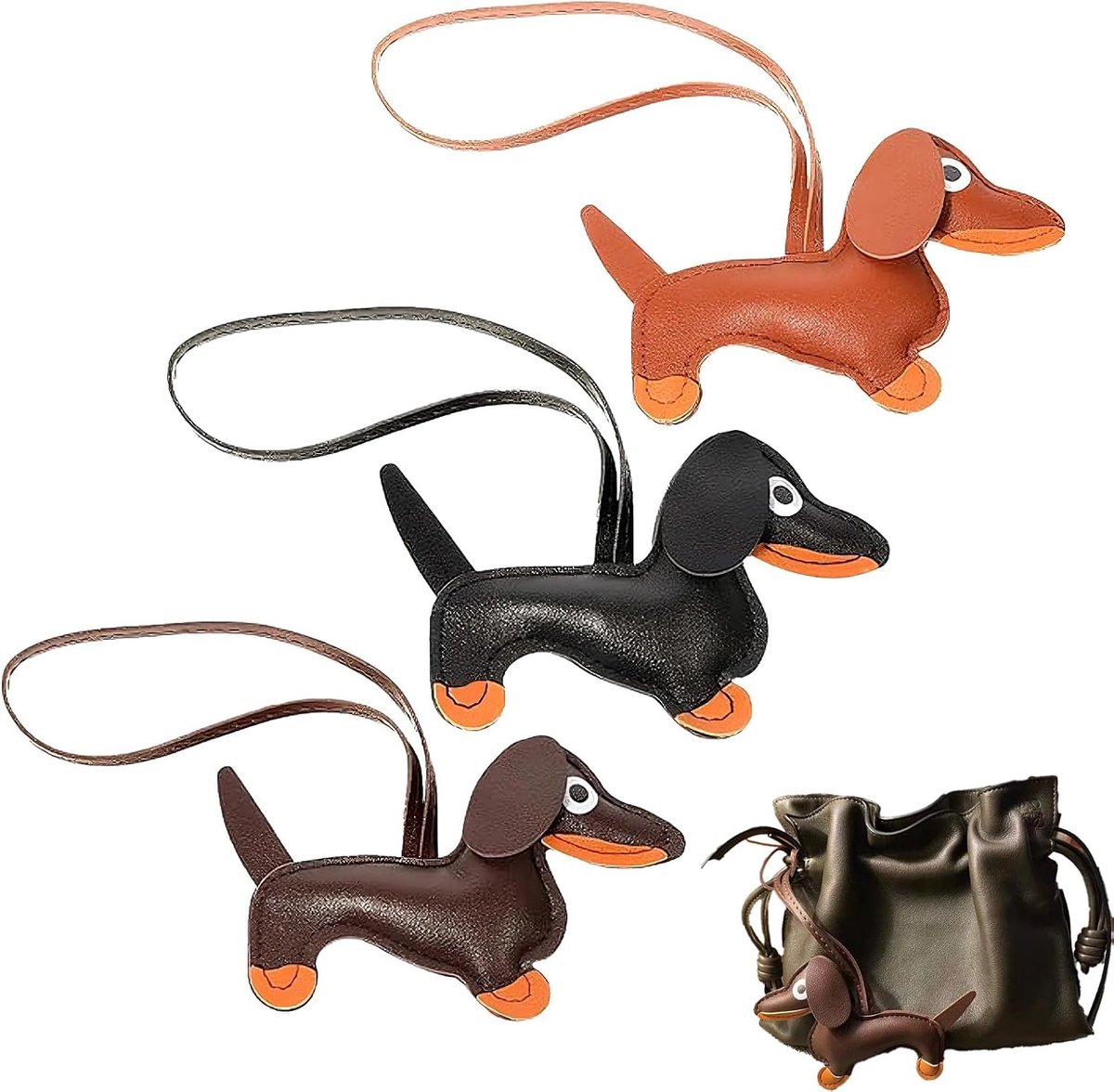 Sleutelhanger Set 3 Stuks – Lederen Teckel Hangers Voor Handtas Rugzak Decoratie – Gepersonaliseerde Teckel Accessoires Voor Hondenliefhebbers Sieraden Auto Sleutels