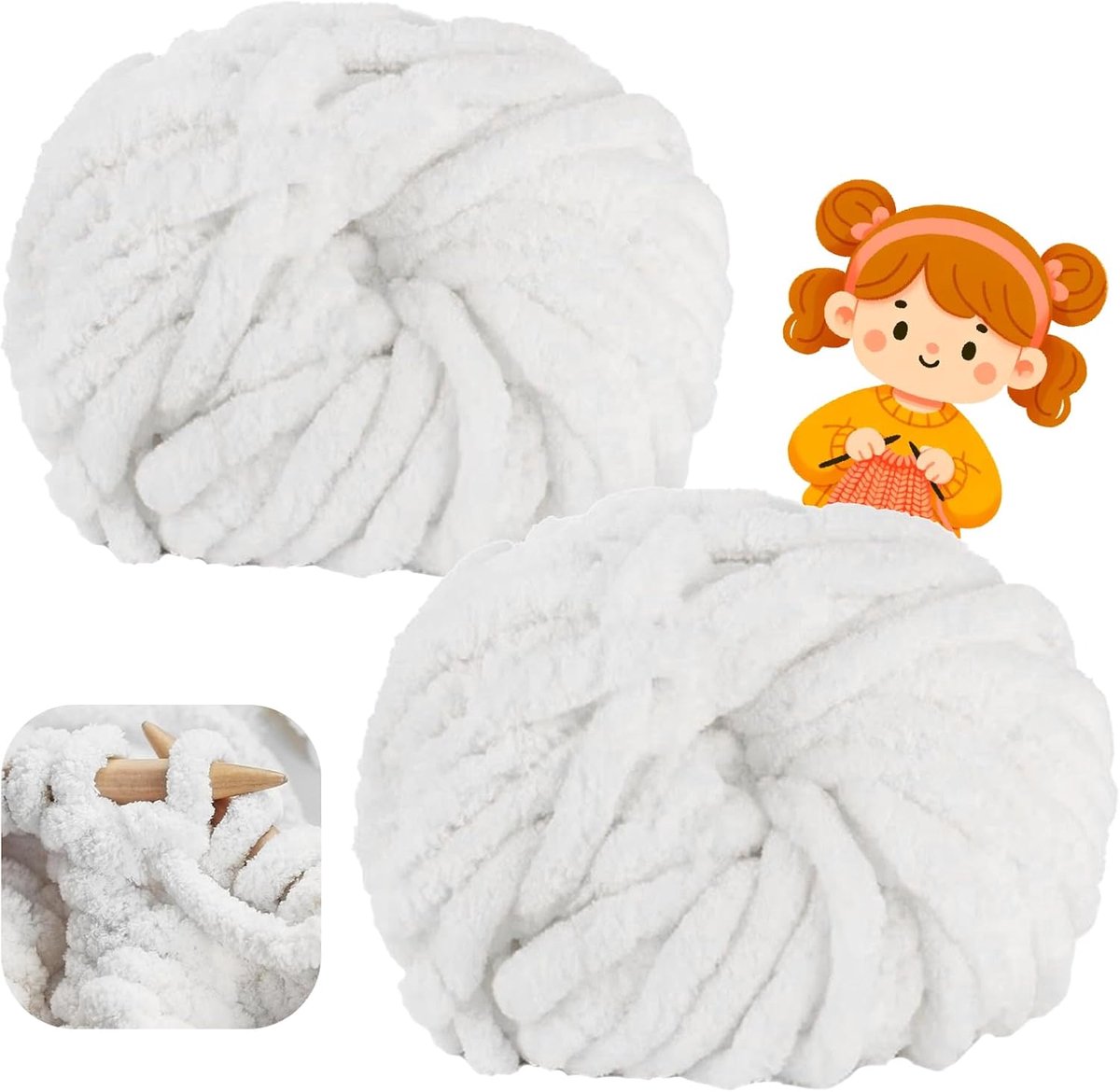 wolgaren, 500 g (250 g x 2) ca. 54 m,XXL grof gebreid, zacht wolgaren voor breien, wol voor haken en breien, sjaalmuts (34 Puur wit)