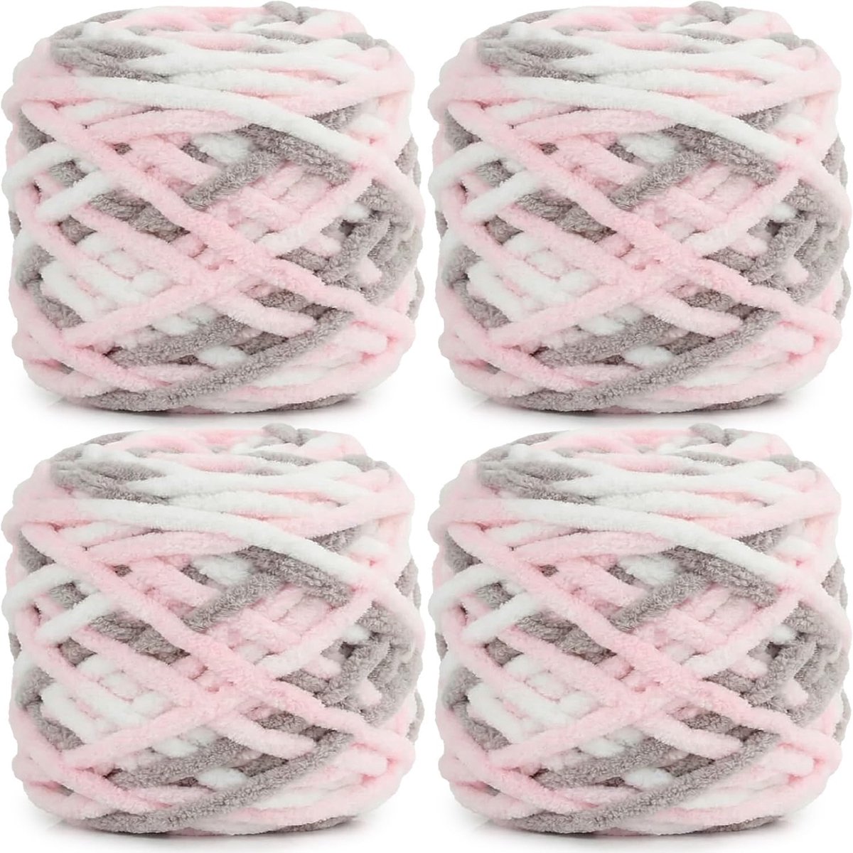 Set van 4 bollen super dik chenille breiwol - 100 g - Multicolor - Voor het breien van dekens, sokken en sjaals (lichtroze)