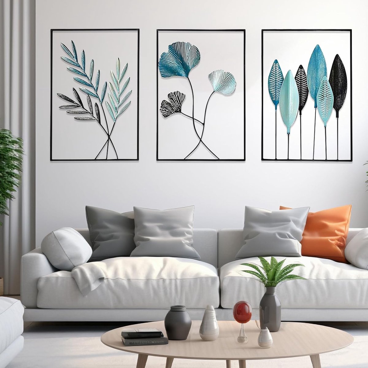 3 stuks wanddecoratie, metalen woonkamer, 30 x 43 cm, metalen foto's, wanddecoratie, blad muurschildering met lijst, modern metaal voor thuis, slaapkamer, keuken, kantoor